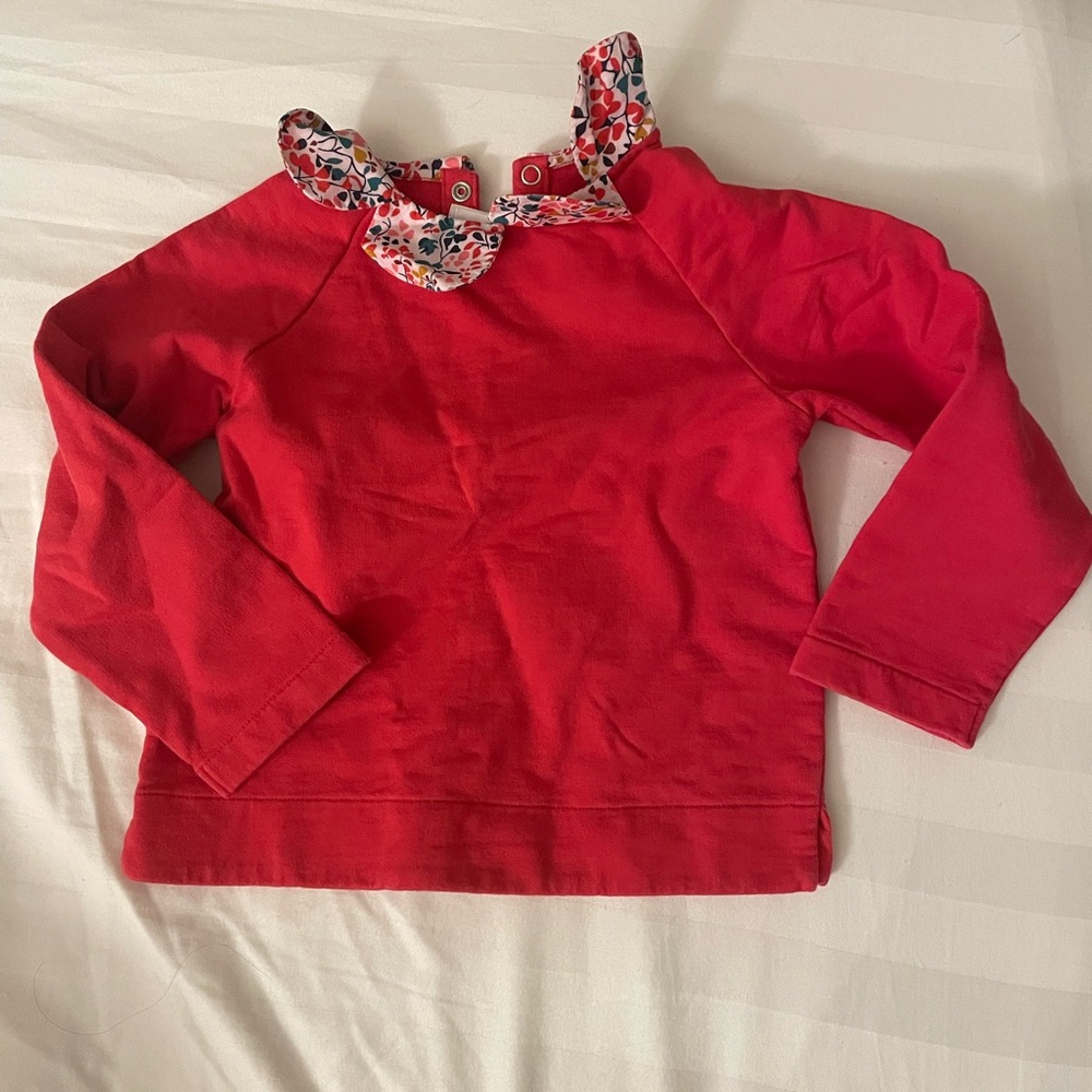 Jacadi Red Long Sleeve Kids Shirt with Floral Collar